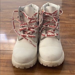Woman’s White Timberlands